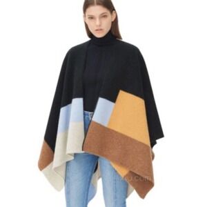 SANDRO AURELA SCARF Poncho Style 100% Wool made in‎ Italy Color Block